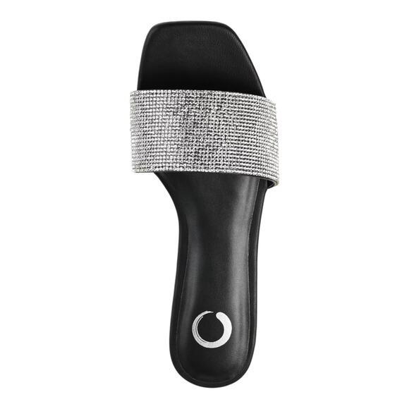 Journee Women's Grayce Rhinestone Flat Sandals Black Size 6 1/2 - Picture 4 of 5